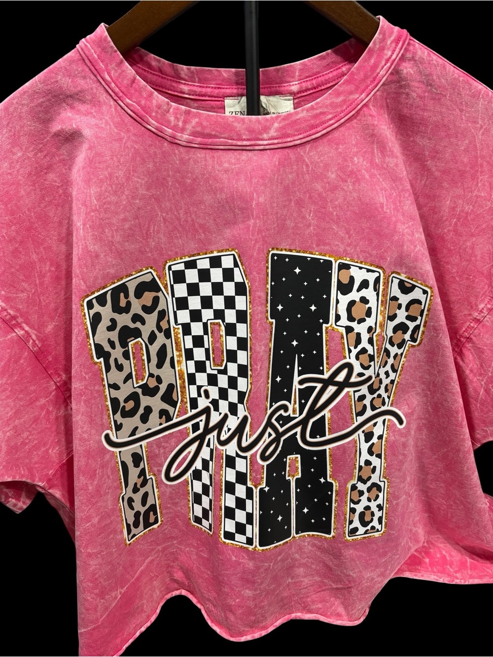 Zenana Just Pray Graphic Pink Washed Tee